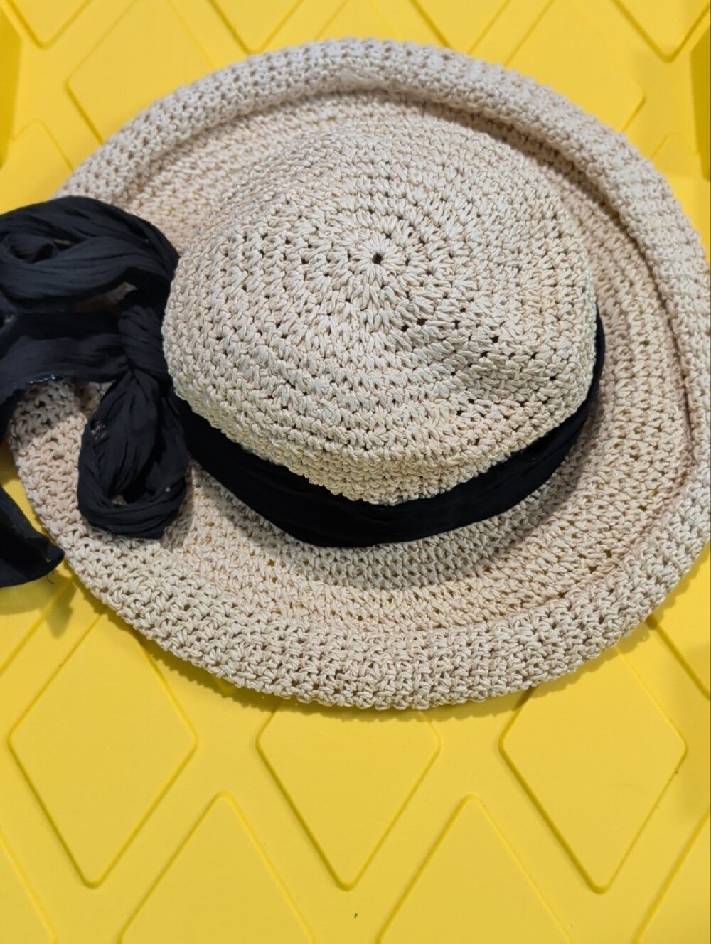 Scala Collezione Beige Woven Sun Hat with Black Scarf - Picture 3 of 9